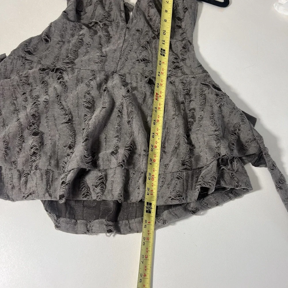 Edikted Halter Top Womens XS Grey Distressed Tiered Shredded Ruffle Grunge Y2K - Picture 7 of 8